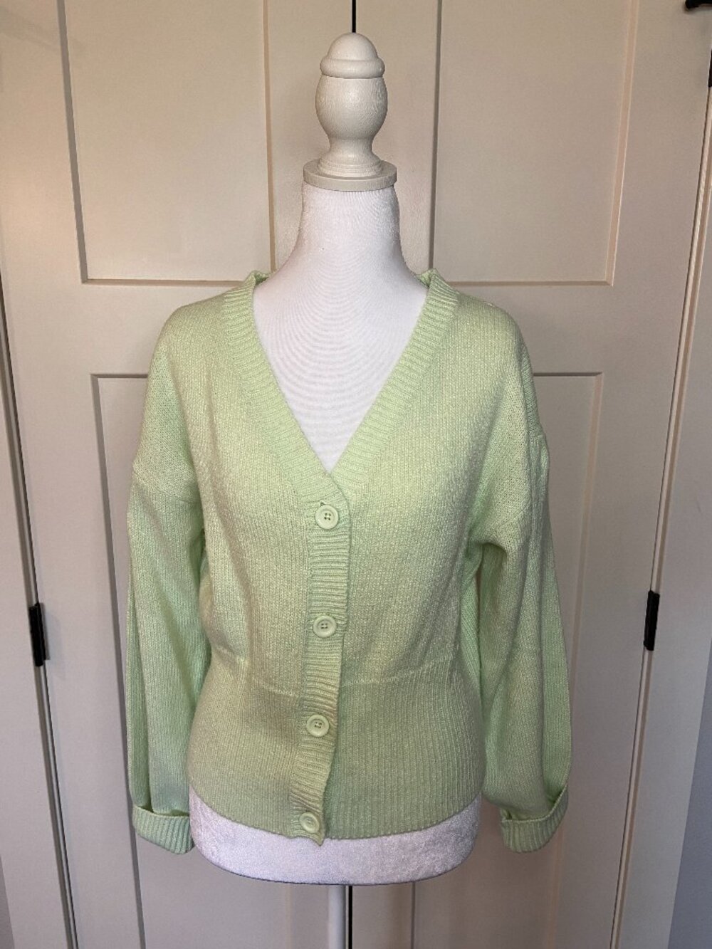 Wednesday's Girl Light Green Cardigan Size M Pastel Button Front Knit Sweater